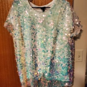Torrid Sequined Abby Blouse, White/Iridescent, 1X, NWT